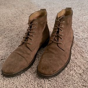 Clarks Brand Brown Suede Western Boots with Leather Sole and Rubber Lug
